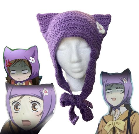 Yarn Activities, Hood Crochet Pattern, Kiss Cat, Beanie With Ear Flaps, Anime Beanie, Hood Crochet, Cat Ear Beanie, Anime Hats, Beanie With Ears