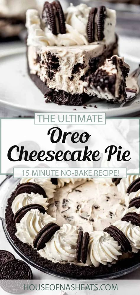 Oreo Pie No Bake, Oreo Cheesecake Pie, Easy Oreo Pie, Freeze Cheesecake, Cheesecake Pie No Bake, Oreo Pie Recipe, Easy Oreo Cheesecake, Recipe Mac And Cheese, Freeze Cheese