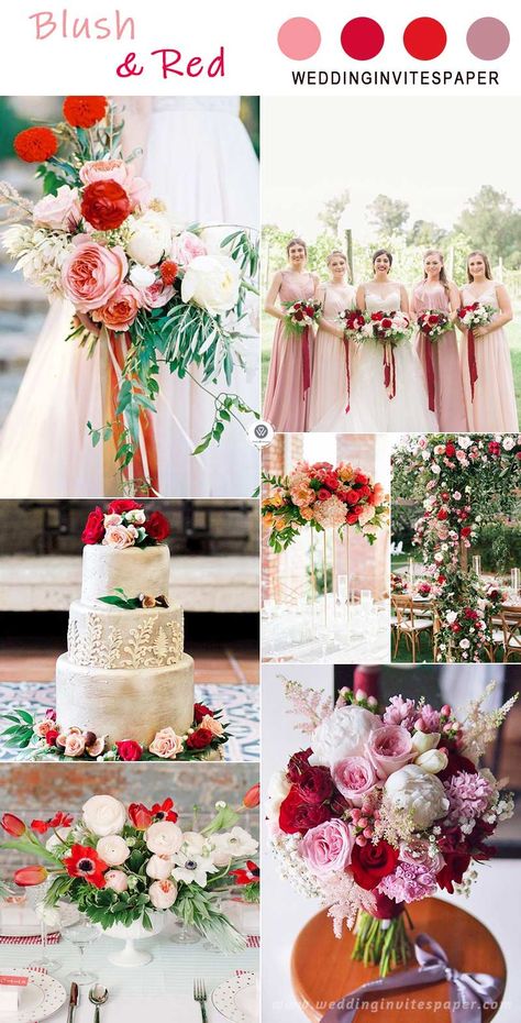 blush and red spring wedding colors Red Spring Wedding Theme, Weddings With Red Color Schemes, Red Blush Wedding Color Schemes, Spring Red Wedding Color Schemes, Red Spring Color Palette, Pink Red Wedding Invitation, Red And Blush Wedding Color Schemes, Spring Red Wedding, Bright Red Wedding Theme