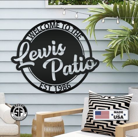 Make this item yours by completing customizing the wording, from the top to the bottom. Not just for patios!! Made in the USA, and powder coated to last for many years of enjoyment. Outdoor Patio Signs Wall Art, Outdoor Patio Wall, Patio Wall Art, Patio Wall Decor, Patio Signs, Patio Wall, Custom Metal Signs, Patio Bar, Porch Signs