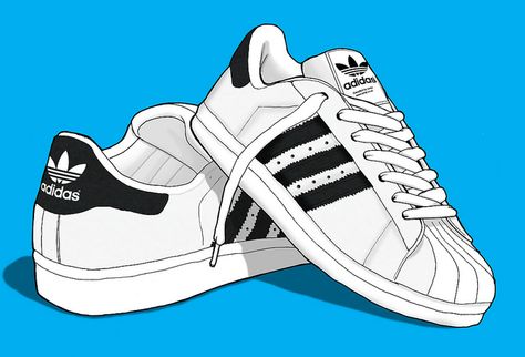 Adidas Superstars by Erlen Masson Adidas Superstar Drawing, Old School Adidas Shoes, Adidas Shoes Drawing, Adidas Anime, Adidas Drawing, Sneaker Pics, Shoe Drawings, Adidas Aesthetic, Shoe Artwork