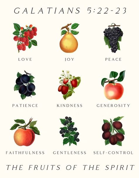 9 Fruits Of The Spirit, Fruit Of The Spirit Artwork, Fruit Of The Spirit Aesthetic, Fruits Of The Spirit Aesthetic, Fruit Meanings, Fruit Symbolism, Fruits Of The Spirit Wallpaper, Fruits Of The Spirit Printable, Fruit Of The Spirit Art