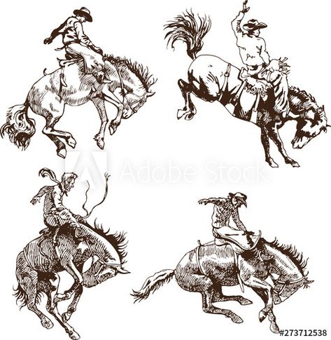 Guys Western Tattoos, Bronc Rider Drawing, Retro Cowboy Tattoo, Horse Bucking Tattoo, Wild Mustang Tattoo, Bronc Drawing, Horse Rider Tattoo, Horse Bucking With Rider, Bucking Horse Drawing