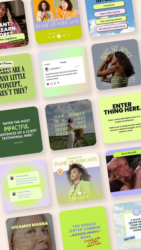 You can grab some of our top-performing Canva templates for FREE to give your Instagram content a fun boost in engagement! Straight from our Canva template membership, these are some of our favorite and top-performing designs. Use these in your Instagram feed as a content creator, a small business owner, or for your clients as a social media manager! Digital Ads Design, Creative Instagram Feed Ideas, Free Instagram Template, Podcast Social Media, Media Branding Design, Marketing Background, Event Social Media, Creative Podcast, Etsy Logo