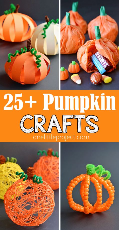 Pumpkin crafts are SO FUN for fall, Halloween, and Thanksgiving! These easy pumpkin craft ideas are perfect for kids of all ages, as well as adults and seniors. Make a pumpkin from pipe cleaners, yarn, paper mache, or even a sock! There are so many fun fall craft ideas! Pumpkin Craft Elementary School, Mini Pumpkin Crafts For Kids, 4th Grade Fall Crafts, Easy Pumpkin Crafts For Kids, Mini Pumpkin Crafts, Halloween Crafts Pumpkins, Fall Crafts With Kids, Thanksgiving Crafts For Teens, Easy Pumpkin Crafts