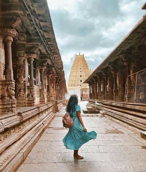 Temple Poses For Women, Temple Photoshoot Women, Temple Outfit Indian, Temple Photoshoot, Delhi Trip, Virupaksha Temple, Temples Of India, India Places, Maybelline Lipstick