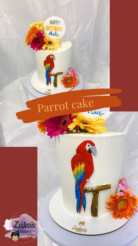 Luxury bespoke birthday cakes wedding cakes and cupcakes in Ireland. Enquire online. Brazilian inspired red orange parrot cake with fresh flowers #tropicalcake #tropicalparty #animalcake #birthdaycakeideasforadults Parrot Birthday Cake, Parrot Cakes, Amazon Cake, Parrot Cake, Luxury Cupcakes, Adult Birthday Cake, Wedding Cakes And Cupcakes, Orange Parrot, Cake With Fresh Flowers