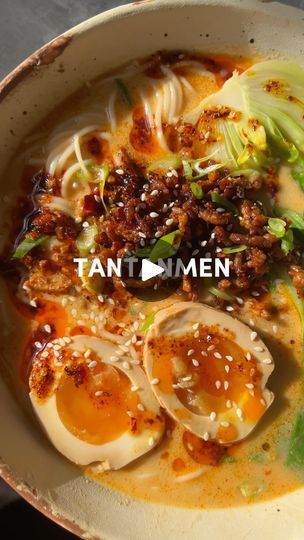 123K views · 28K reactions | EASY TANTANMEN RAMEN // You’re only 20 mins away from this glorious bowl of noodles. This Japanese version of the classic Chinese Dan Dan Noodles was one of my most popular recipes from last year, and with good reason! It’s spicy, savoury, creamy and so so good! 🍜

Find the full recipe on my website! Or search “Verna tantanmen”

#easyrecipes #ramen #asianfood #whatsfordinner #delish | Verna | London food & homecook | Carlos Campos · Param-Pam-Pam Tantanmen Ramen Recipe, Tantanmen Ramen, Marinated Eggs, Peanut Butter Ramen, Pork Mince Recipes, Asian Soup Noodle, Ramen Toppings, Ramen Japanese, Bowl Of Noodles