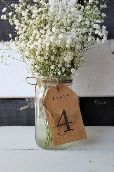 Rustic Table Numbers, Acrylic Table Number, Mason Jar Wedding, בר מצווה, Wedding Outdoor, Outdoor Decorations, Center Pieces, Baby's Breath, Wedding Table Centerpieces