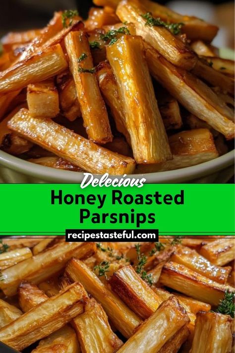 Honey Roasted Parsnips are a delightful side dish that balances sweetness and savoriness. Roasted to perfection, these parsnips become golden brown and tender with a touch of honey and fresh thyme, making them a versatile accompaniment to any meal. Honey Glazed Parsnips, Vegan Butternut Squash Soup Recipes, Parsnips Recipe, Honey Parsnips, Honey Roasted Parsnips, Parsnip Recipes, Vegan Butternut Squash Soup, Roasted Parsnips, Butternut Squash Recipes Soup