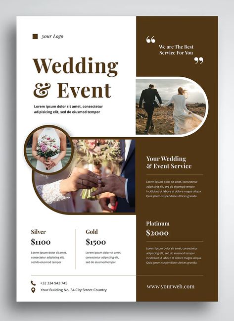 Wedding Flyer Template PSD Wedding Poster Design Ideas, Broucher Ideas Design, Wedding Flyer Design, Wedding Expo Booth, Wedding Poster Design, Birthday Tarpaulin Design, Events Flyer, Wedding Flyer, Wedding Packages Prices