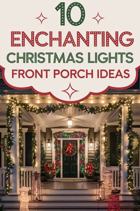 10 Enchanting Christmas Lights Front Porch Ideas Christmas Lights On Driveway Gate, Exterior Christmas Garland Ideas, Indoor Porch Christmas Decorations, Christmas Decor For Outdoor Light Fixtures, Beautiful Christmas Lights On House, Holiday Lights Outdoor Porch, Craftsman House Christmas Lights, Exterior Christmas Decor Ideas Porch, Southern Christmas Porch