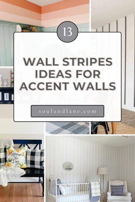 From bold, contrasting colors that energize a room to subtle, tonal stripes that add depth and texture, this design element offers versatility and style. Consider vertical stripes to enhance the height of your rooms or horizontal stripes for the illusion of more space. Use painter's tape for crisp lines, experimenting with widths and intervals for a custom look. These wall stripe ideas promise to infuse your living space with dynamic visual interest, transforming ordinary walls into focal points Accent Wall Stripes, Double Stripe Accent Wall, Stripe Paint Ideas For Walls, Accent Wall Stripes Vertical, Vertical Painted Wall Stripes, Painted Horizontal Stripes On Wall, Painters Tape Design Wall, Striped Painted Walls Horizontal, Painted Stripes On Wall