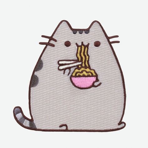 Cute Iron-on Patches - Pusheen Pusheen Eating, Pusheen Shop, Eating Ramen, Pusheen The Cat, Pusheen Cat, Bag Pins, Cute Patches, Tattoo Portfolio, Cat Coloring Page