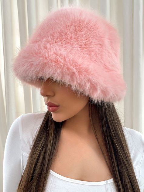 SHEIN ICON Solid Fluffy Bucket HatI discovered amazing products on SHEIN.com, come check them out! Pink Fluffy Bucket Hat, Pink Fluffy Hat, Pink Winter Cap, Pink Winter Hat, Unique Beanies, Bucket Hats For Women, Fuzzy Bucket Hat, Fluffy Bucket Hat, Headband Outfit