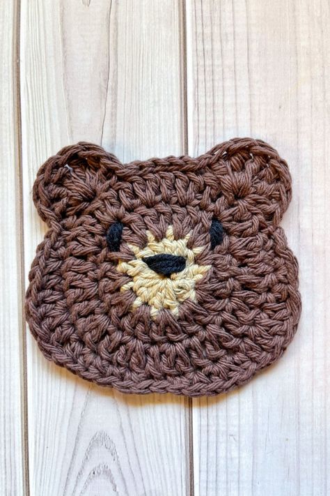 Bear Coaster Crochet Pattern - thecaffeinatedsnail.com Crochet Bear Motif, Bear Coaster Crochet Pattern Free, Crochet Bear Coaster, Bear Coaster Crochet, Coaster Crochet Pattern, Crochet Appliqué, Beary Cute, Bear Applique, Bear Paw Print