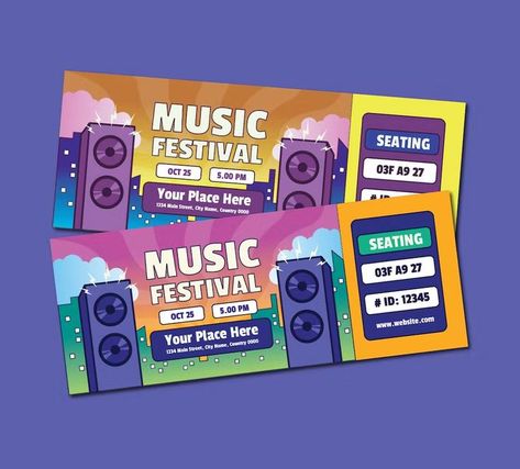 Festival Ticket Design, Festival Seating, Ticket Design Template, Festival Ticket, Advertisement Layout, Music Tickets, Design Vip, Canvas Learning, Ticket Design