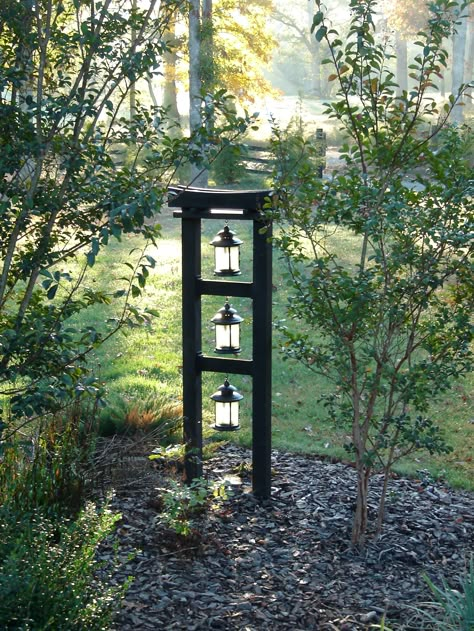 Harmony Botanical Tower, early morning, October 2014. I like the way the light was reflected in the lanterns that particular morning. The Harmony Botanical Tower DIY kit ($95 US) and the DIY Blueprint ($3 US) are available at BotanicalTower.com Botanical Tower, Japanese Garden Lanterns, Funny Vine, Small Japanese Garden, Front Yard Decor, Japanese Garden Landscape, Front Yard Design, Japanese Garden Design, Meteor Garden 2018