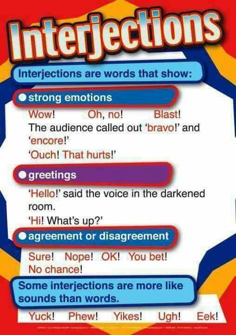 Interjections Interjections Anchor Chart, Parts Of Speech Posters, Cc Essentials, Homeschool Writing Prompts, Esl Grammar, Strong Emotions, English Teaching Materials, Reading Notebook, Reading Anchor Charts