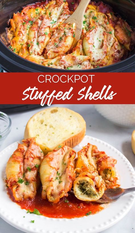 This Crockpot Stuffed Shells recipe is a meal the whole family will love. It's so easy to make, and leftovers can be frozen for later. via @familyfresh Crockpot Stuffed Shells, Jumbo Shell Recipes, Crockpot Veggies, Shell Pasta Recipes, Magical Slow Cooker, Crockpot Pasta, The Magical Slow Cooker, Crockpot Lasagna, Shells Recipe