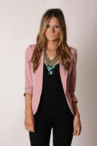 Black Rose Turquoise Outfit Blazer Outfit, Top Outfit, Womens Clothes, Pink Blazer, Clothes Sale, Clothing Stores, Casual Work Outfits, Pink Jacket, Looks Chic