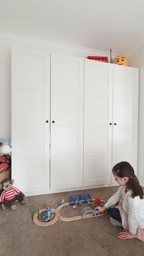 Playroom Storage Cupboards, Toy Room Storage Ikea, Besta Storage Playroom, Ikea Wardrobe Kids Bedroom, Pax Wardrobe Toy Storage, Ikea Toy Cabinet, Playroom Large Toy Storage, Playroom Storage With Doors, Toy Room Cabinets