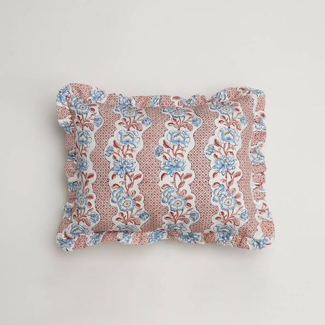 Wholesale Pink Blooming Trellis Block Printed Ruffled Cushion Cover for your store | Faire Victorian Vibes, Chinoiserie Pink Pillow, Headboard Lamp, Flower Trellis, Ruffle Pillow, Printed Cushion Covers, Traditional Bedroom, Fabric Houses, Printed Cushions