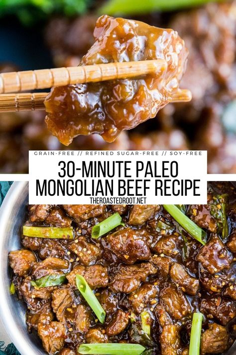 Healthy Mongolian Beef, Paleo Chinese Food, Paleo Mongolian Beef, Paleo Orange Chicken, Paleo Entrees, Keto Entrees, Easy Mongolian Beef, Mongolian Beef Recipe, Round Steak Recipes