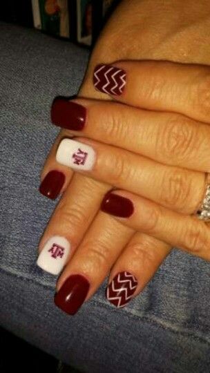 Ring Day Nails Aggie Nails Designs, Ring Day Nails, Texas A&m Nails, Aggie Nails, Aggie Ring Day, M Nails, Ring Dunk, Aggie Ring, Pedi Ideas