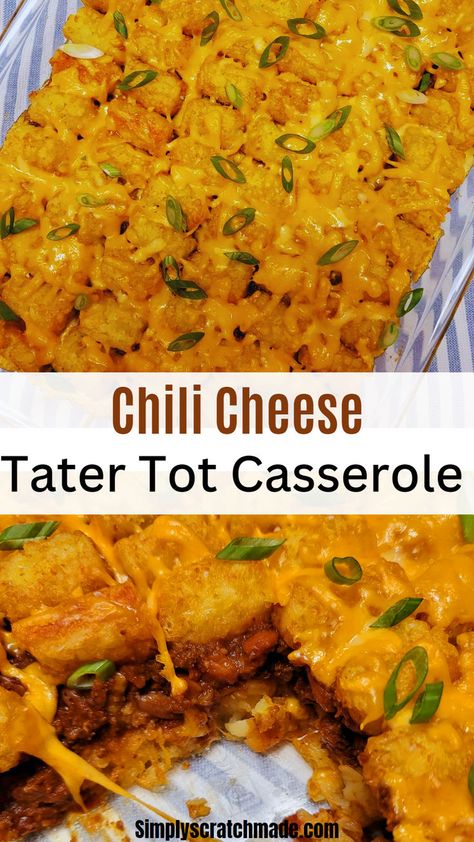 Chili Cheese Tater Tot Casserole, Cheese Tater Tot Casserole, Chili Cheese Tater Tots, Leftover Chili Recipes, Leftover Chili, Tot Casserole, Tater Tot Casserole, Easy Chili, Beef Casserole Recipes