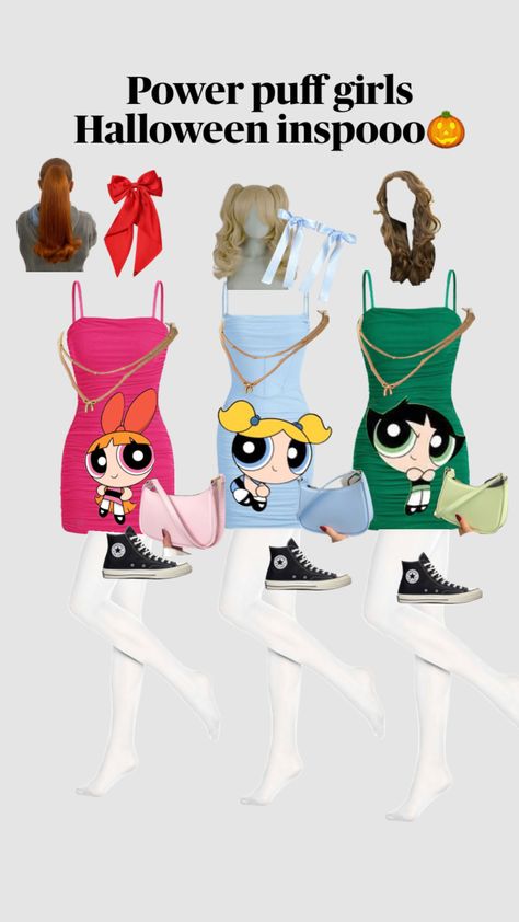 Power puff girls Halloween inspoo🎃 #halloween #halloweenaesthetic #powerpuffgirls #blossom #bubbles #buttercup Powerpuff Girls Halloween, Power Puff Costume, Powerpuff Girls Halloween Costume, Two Person Halloween Costumes, Diy Girls Costumes, Fun Halloween Outfits, Powerpuff Girls Costume, Creepy Halloween Party, Amazing Halloween Costumes