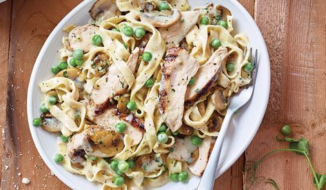 Copycat FETTUCCINE CARRABBA * Alfredo Sauce * CHICKEN, PEAS & MUSHROOMS ** as close to the fantastic pasta dish served at the restaurant as you can get at home ** The photo is from Carrabba's and shows the dish on their menu ** Pasta Carrabba Recipe, Carrabbas Recipes, Fettucini Alfredo, Fettuccine Alfredo Recipe, Chicken Carbonara, Chicken Fettuccine Alfredo, Coquille St Jacques, Chicken Fettuccine, Fettuccine Alfredo Recipes