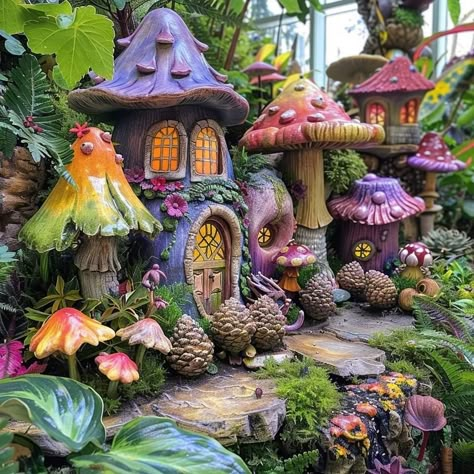 Fairy Garden Aesthetic, Artist Garden, Indoor Fairy Gardens, Fairy Garden Birthday Party, Fairy House Crafts, Clay Fairy House, Fairy Village, Fairy Garden Designs, Fairy Garden Crafts