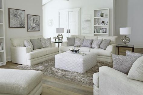 Levin Furniture, Cream Living Rooms, Cream Sofa, Contemporary Pillows, Chair And A Half, Shark Fin, Furniture Market, White Living, Living Room Collections