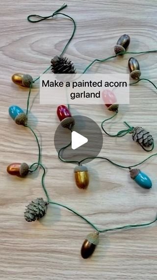 Mud & Bloom on Instagram: "Make a painted acorn garland 🌳 🎨   Hanging this garland made from painted acorns and small cones is a really lovely way to decorate your home for autumn. Children will have great fun collecting and painting the acorns!  We’ve written a blog post on how to make it which you can link to from our profile 👆   Also here 👉🏼www.mudandbloom.com/blog/acorn-garland  By @denisekhope   #acorns #acorncrafts #craftingwithkids #paintedacorns #acorngarland #autumncrafts #mudandbloom" Painted Acorns, Acorn Painting, Acorn Garland, Acorn Decorations, Pinecone Garland, Christmas Children, Acorn Crafts, Pagan Crafts, Diy Pinecone