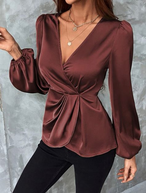 Ruched Top, Bishop Sleeve, Peplum Blouse, Women Blouses, Lantern Sleeve, Lantern Sleeves, Types Of Sleeves, Blouses For Women, Blouses