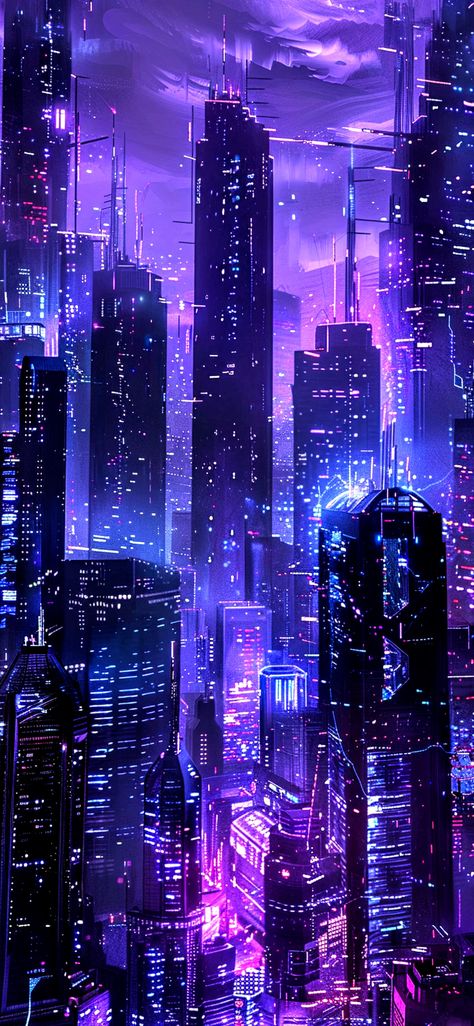 Purple Aesthetic Cyberpunk, Purple City Aesthetic Wallpaper, Purple Cyberpunk Wallpaper, Midnight City Aesthetic, Purple City Aesthetic, Cyberpunk City Aesthetic, Vice Aesthetic, Cyberpunk Neon City, Cyberpunk Artwork