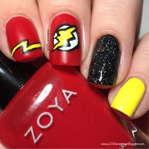 25 Sweetpeas: DC Flash Nail Art Neals Design, Avengers Nails, Dc Flash, Nail Art For Kids, Nail Art Galleries, Flash Art, Nail Art Tutorial, Us Nails, Art Tutorial