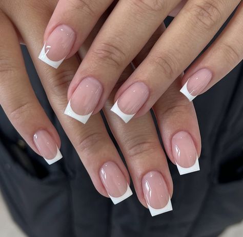 Crisp French Tip Nails, Nail Inspired French Tip, Classic French Tip Nails Square Short, Nail Inspo Frenchies, Square French Tips Short, Italian Mom French Tips, French Tip Nails On Natural Nails, Big French Tip Nails, Square French Tip Chrome