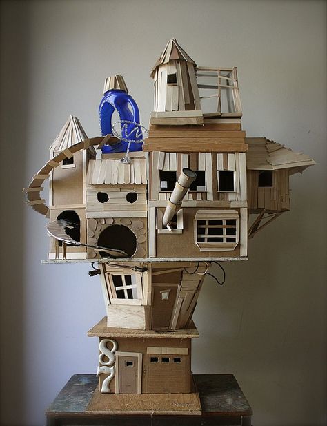 mostly made with cardboard so none of us has an excuse to not give it a go! Cardboard Tree, Cardboard City, Cardboard Playhouse, Cardboard Castle, Ann Wood, Cardboard Sculpture, Cardboard House, Cardboard Art, Recycled Art