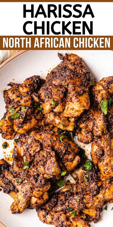 North African Chicken, African Chicken, African Recipes Nigerian Food, Harissa Chicken, African Cooking, Nigerian Food, Chicken Dish, Chicken Dishes Recipes, Idee Pasto Sano