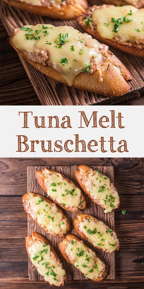 Baguette Meals Dinners, Tuna Hors D’oeuvres, Baggett Appetizers, Tuna Appetizer Recipes, Tuna Appetizers For Party, Appetizer Bruschetta, Bruschetta Easy, Baguette Appetizer, Tuna Appetizer