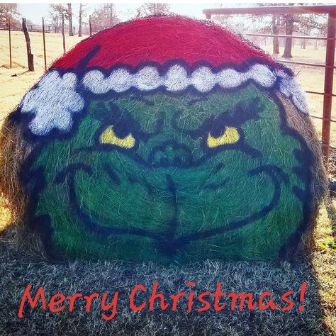 Painted Hay Bale, Christmas decoration, The Grinch Christmas Hayride Ideas, Grinch Hay Bale, Christmas Hay Bale Decor, Christmas Hay Bales, Christmas Hayride, Christmas Hay Bale, Hay Bale Christmas, Painted Hay Bale Ideas, Halloween Hay Bale