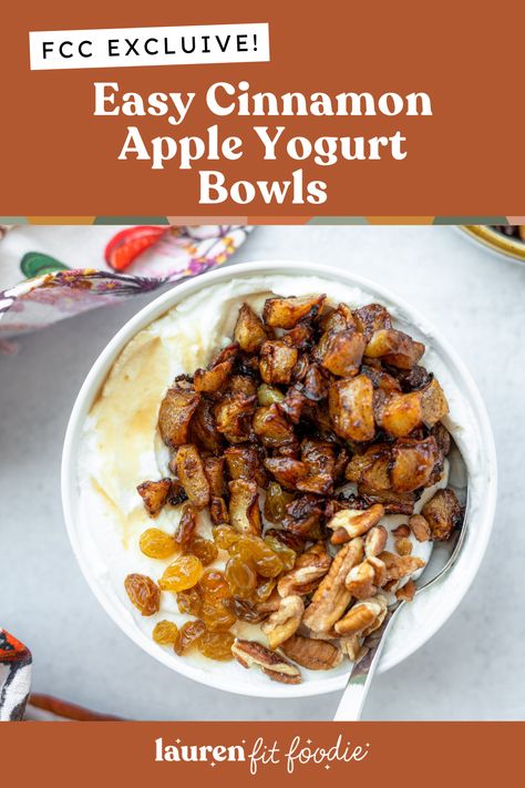 The Cinnamon Apple Yogurt Bowls are the ultimate fall treat! They taste just like apple pie but are packed with nutrients, fiber and protein. These yogurt bowls are perfect for an easy breakfast, snack or dessert! Apple Yogurt Bowl, Apple Yogurt, Yogurt Bowls, Macro Recipes, Yoghurt Bowl, Yogurt Bowl, Macro Meals, Cinnamon Apple, Easy Cinnamon