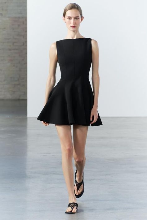 ZW COLLECTION SKATER DRESS - Black | ZARA India Spring Wishlist, Real Dress, Zara Summer, Lacey Dress, Paris Summer, Black Skater Dress, Sleeveless Short Dress, Tailored Dress, June 2024