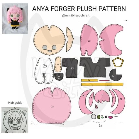 Anime Felt Doll Pattern, Anime Doll Pattern, Anime Plush Pattern, Chibi Plush Pattern, Doll Patterns Free Sewing Templates, Plush Template, Plush Doll Pattern, Felt Doll Tutorial, Diy Plushies