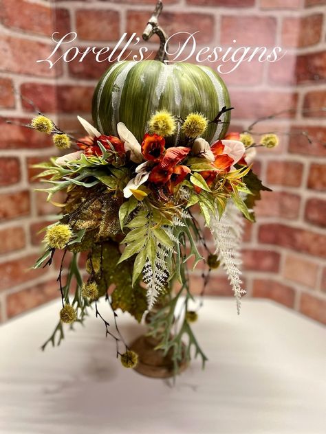 Fall Candlestick Centerpiece, Pumpkin Centerpiece, Fall Centerpiece, Pumpkin Floral Arrangement, Tall Centerpiece, Thanksgiving Table Decor - Etsy Halloween Table Arrangements, Turkey Centerpieces Thanksgiving, Squash Centerpiece, Fall Floral Arrangements Centerpiece, Fall Flower Arrangements Centerpieces, Fall Arrangements Floral Design, Fall Dough Bowl Centerpiece, Pumpkin Flower Centerpiece, Fall Candlesticks