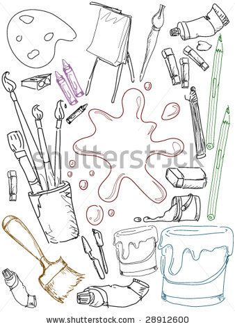 Art Doodles - Vector - stock vector Art Supplies Drawing Doodles, Art Supply Doodles, Art Materials Drawing, Creative Doodle Art, Cute Flower Drawing, Artist Doodle, Doodle Paint, 동화 삽화, Art Doodles