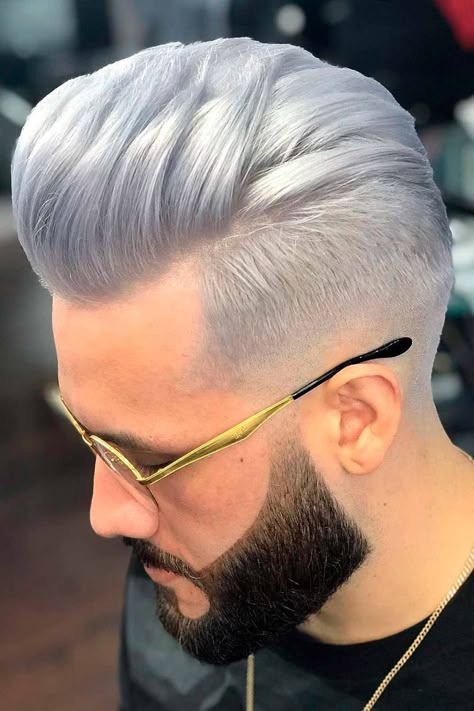 Silver Fox Hair, Bleached Hair Men, Pompadour Haircut, Shaved Hair Designs, Pompadour Hairstyle, White Hair Color, Mens Hair Colour, Hair Color Options, Cool Mens Haircuts