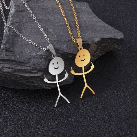 Funny Necklace, Hand Gesture, Moon Gifts, Friendship Jewelry, Golden Earrings, Stick Figure, Funny Doodles, Men Earrings, Stick Figures